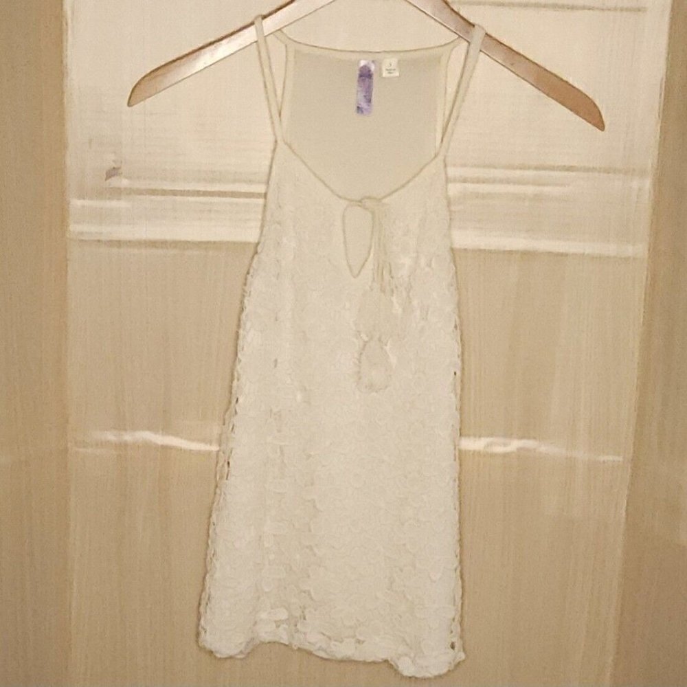 Alya Womens Cream Knit Back Crochet Front Sleeveless Top Small